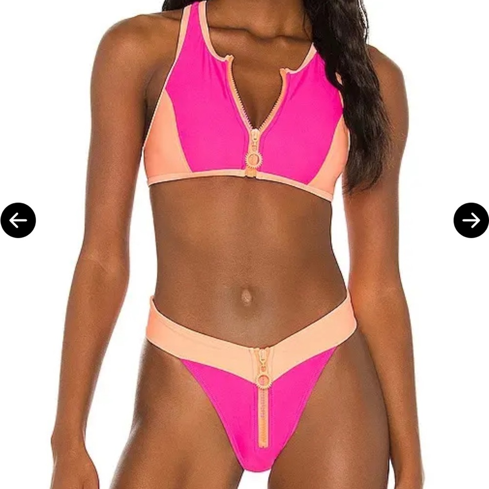 ADAM SELMAN High Dive Bikini Top Ultra Pink/Mango Size Small (S) NEW WITH TAGS
